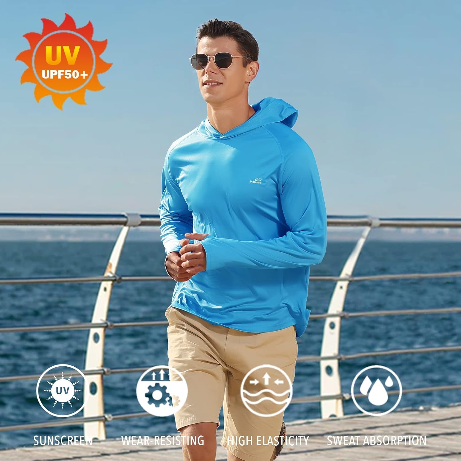 Men's UPF 50+ Long Sleeve Sun Protection Hoodie - Ultimate UV Rash Guard for Hiking, Fishing & Swimming
