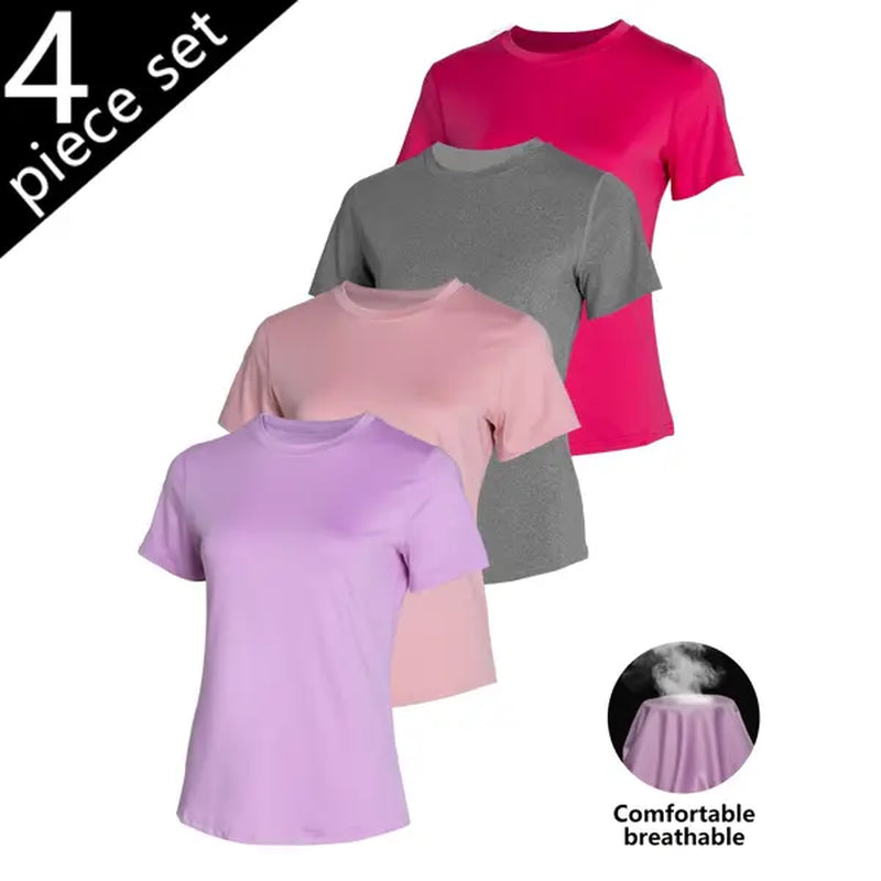 Transform Your Fitness Routine with the Timeoff 4-Piece Women's Sports Tee Set - Slim Fit Round Neck Gym Shirts Perfect for Yoga and Workouts