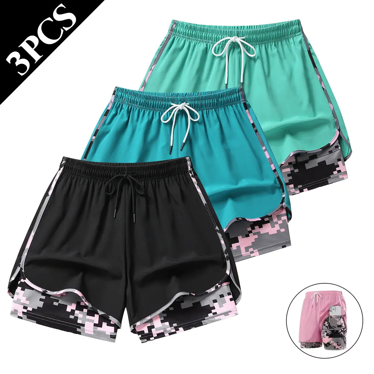 Elevate Your Summer Wardrobe with Our Set of 3 Women's Lightweight Camo Athletic Shorts – Perfect for Yoga, Cycling, and Beach Days!