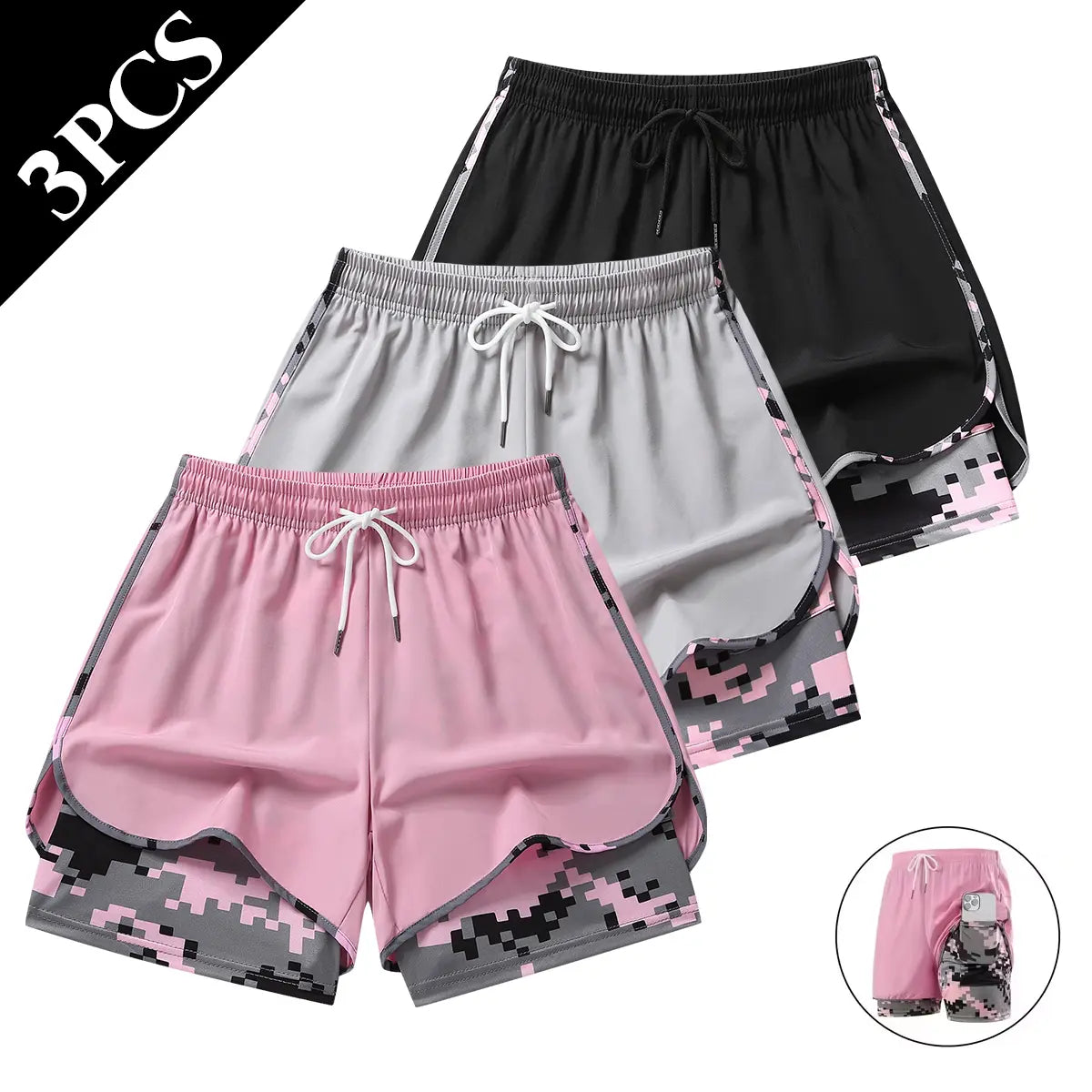 Elevate Your Summer Wardrobe with Our Set of 3 Women's Lightweight Camo Athletic Shorts – Perfect for Yoga, Cycling, and Beach Days!