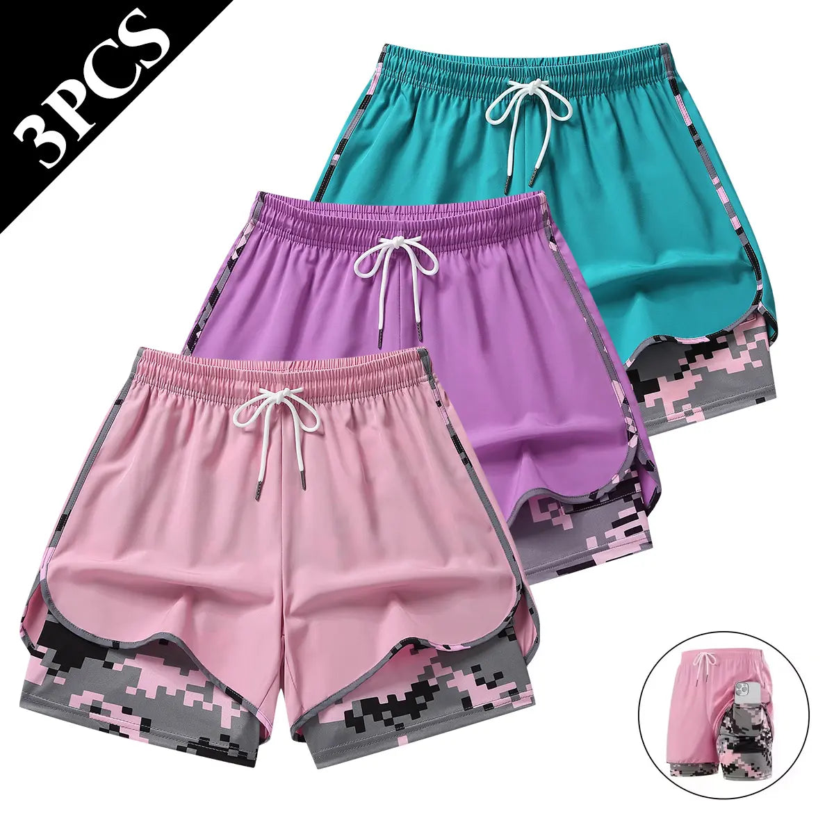 Elevate Your Summer Wardrobe with Our Set of 3 Women's Lightweight Camo Athletic Shorts – Perfect for Yoga, Cycling, and Beach Days!