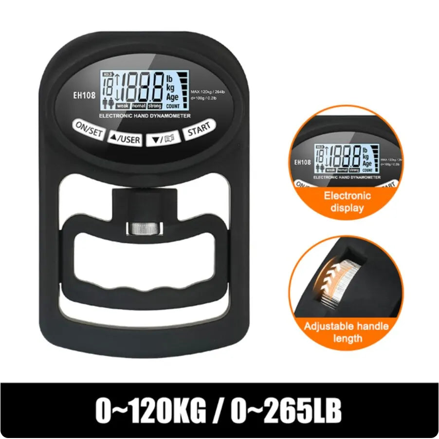 Digital Grip Strength Tester - 265Lbs/120Kg LCD Hand Dynamometer for Power Training and Sports - USB Rechargeable