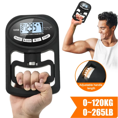 Digital Grip Strength Tester - 265Lbs/120Kg LCD Hand Dynamometer for Power Training and Sports - USB Rechargeable