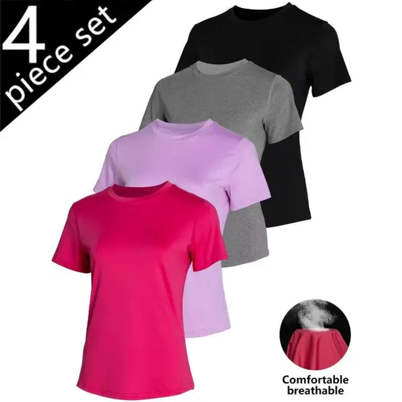 Transform Your Fitness Routine with the Timeoff 4-Piece Women's Sports Tee Set - Slim Fit Round Neck Gym Shirts Perfect for Yoga and Workouts
