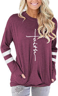 Chic Women's Long Sleeve Crewneck T-Shirt Tunic with Pockets - Casual Letter Print Sweatshirt