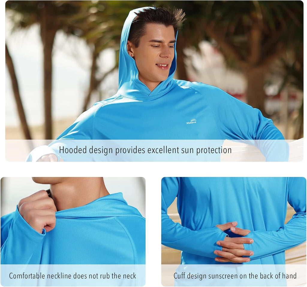 Men's UPF 50+ Long Sleeve Sun Protection Hoodie - Ultimate UV Rash Guard for Hiking, Fishing & Swimming