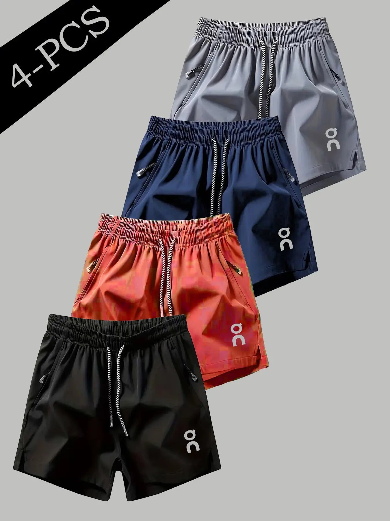 Men's Quick-Dry Cooling Athletic Shorts Set - 4-Piece with Zip Pockets for Maximum Comfort in Running, Gym & Everyday Use