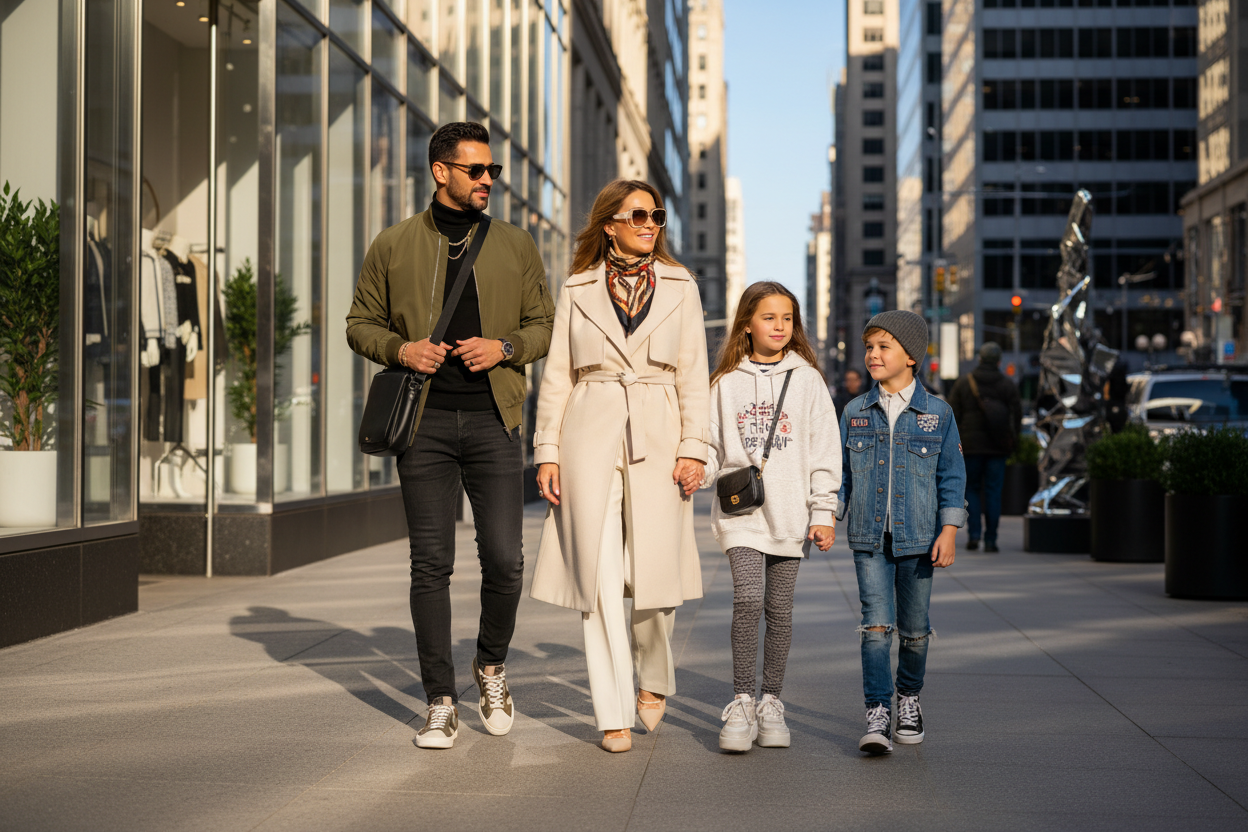 family walking in the city very fashionable